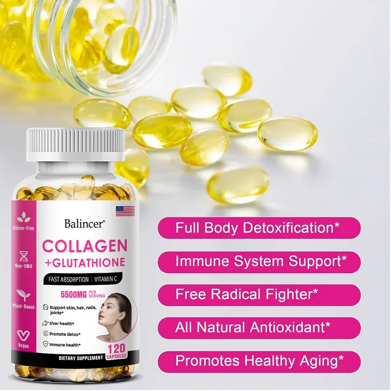 Balincer 5500mg Hydrolyzed Collagen 2200mg Glutathione 1300mg Biotin MSM and Vitamin C B6 B3 Capsule Nutritional Supplement