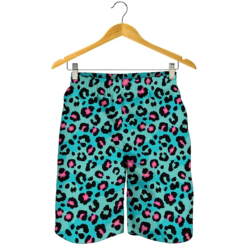 Colorful Leopard Graphic Board Shorts For Men Summer Running Surf Beach Shorts Men Quick Dry Stylish Swim Trunks Short Homme