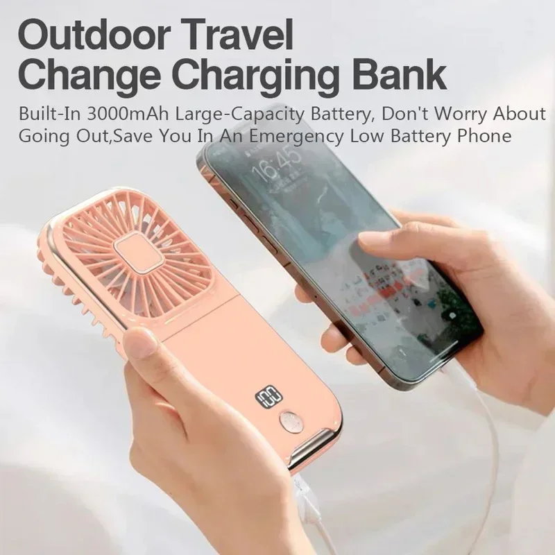 USB Charging 3000mAh Battery Powered 180° Folding Wireless Table Air Cooling Fan Mini Portable Hand Fan Outdoor Hanging Neck Fan