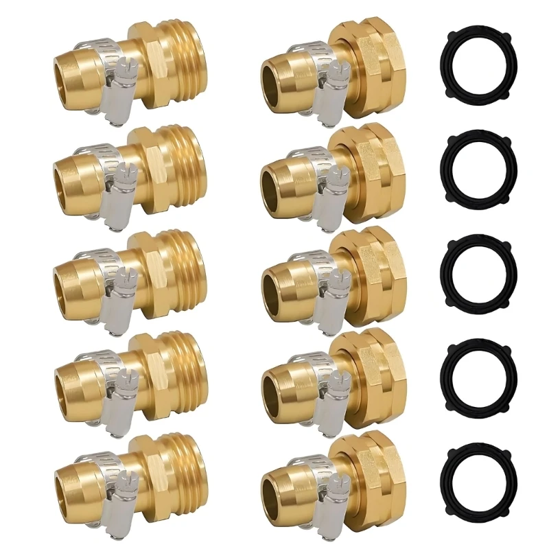 F26C 5pack Brass Garden Hose Repair Connectors Male Female Water Pipe Fittings For Outdoor Irrigation System Repair