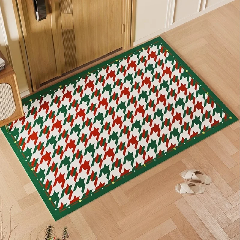 Christmas Door Mats Dirt-resistantwashable Door Mat Red Green Waterproof PVC Rug Minimalist Lines Geometric Pattern Carpet Ковер