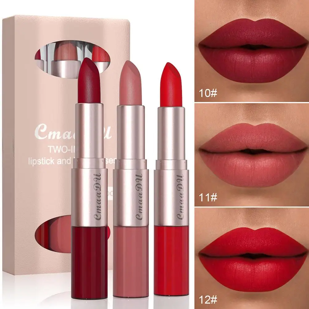 3 pçs 2in1 fosco lipgloss atacado barato batom líquido nude kit longo conjunto duradouro lábio batom maquiagem brilho sexy lipst p7u4