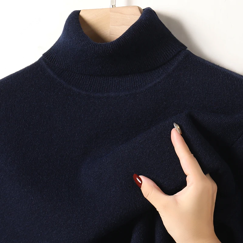 

Winter Thick Warm Solid Color Half Height Round Neck Knitted Sweater for Men