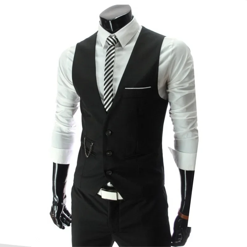 2023 Men\'s Slim Fit Suit Vest Solid Color Casual Sleeveless Vintage Vest Fashion Man Black Gray Formal Businss Waistcoat Homme