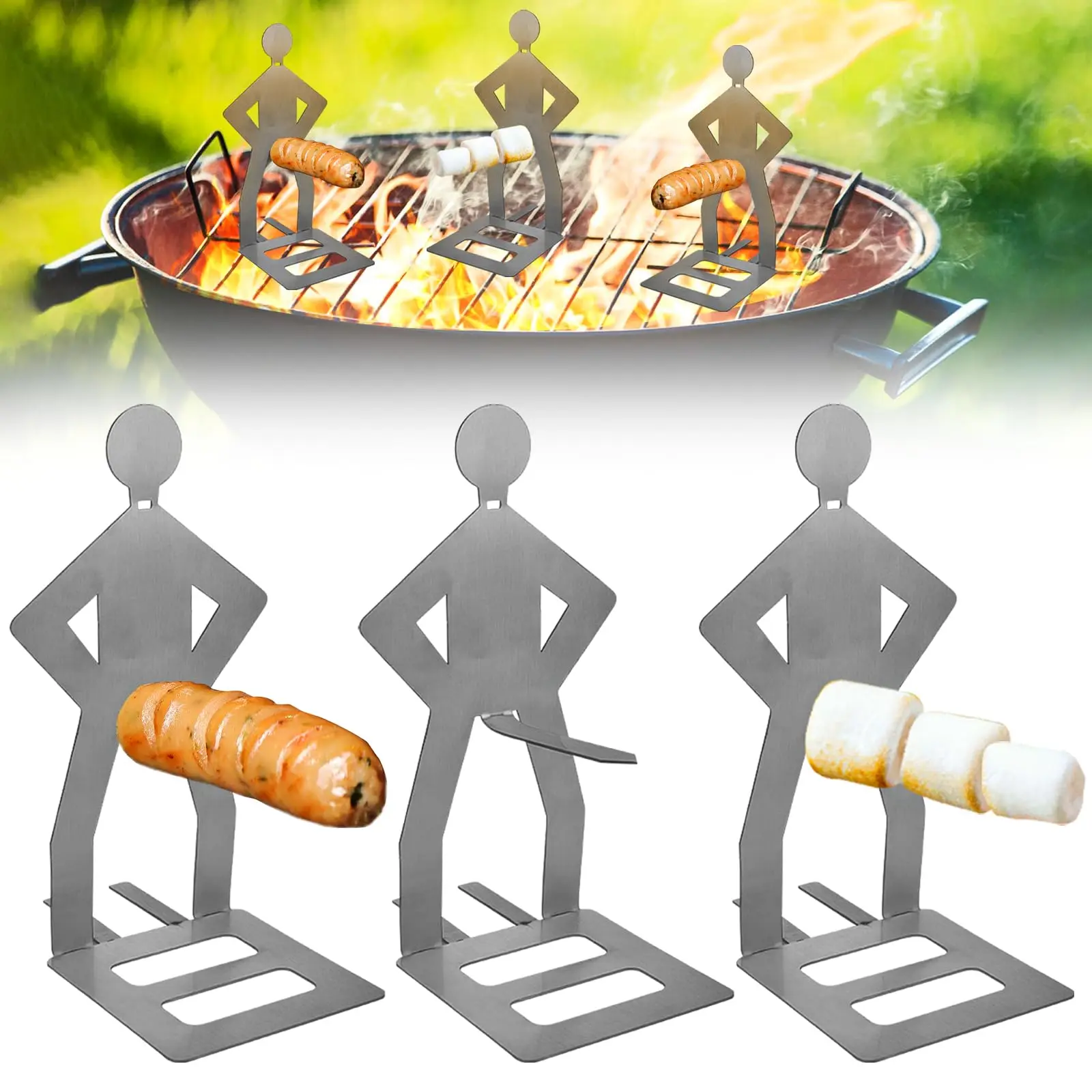 

1/5PC Funny Sausage Rack BBQ Standing Man Cookers Basket Wind Rack BBQ Fork for Camping Outdoor Picnic Kitchen Grill Accessories