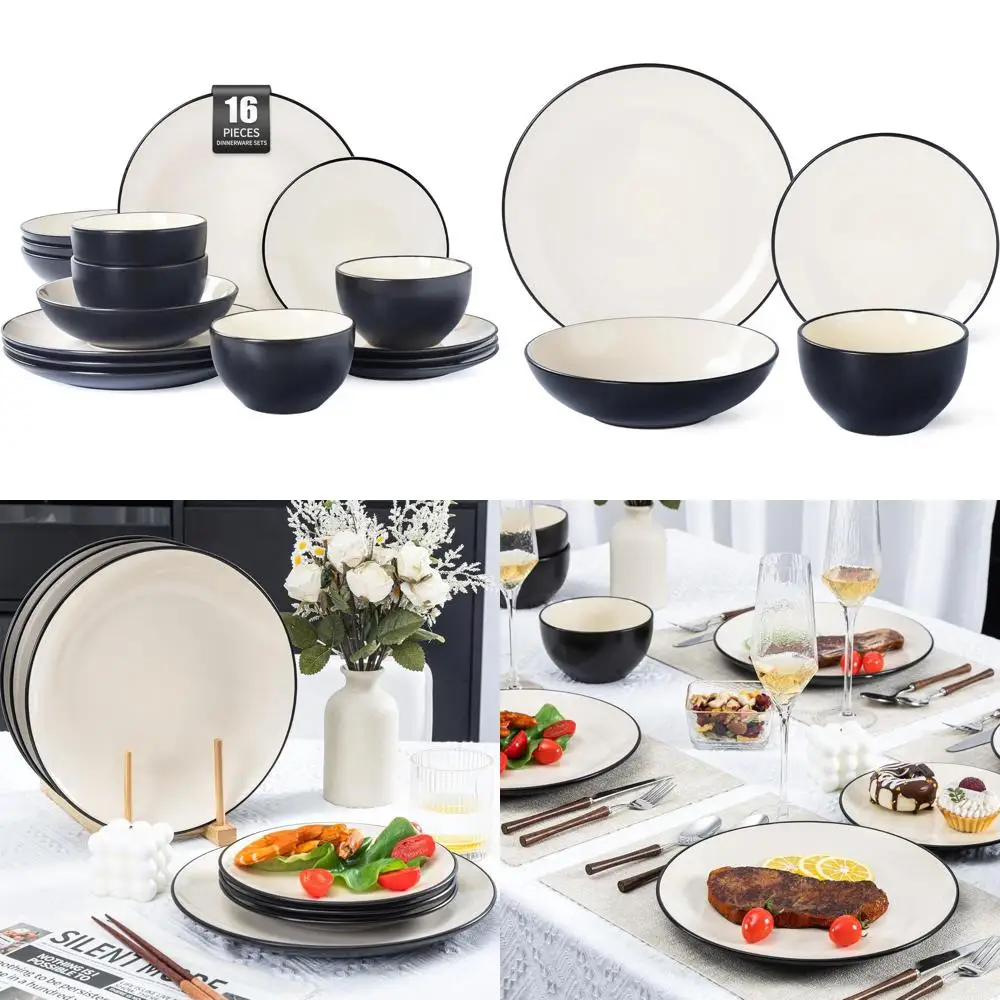 

4-16 Piece Stoneware Dinnerware Set, Microwave and Dishwasher Safe, Ideal for Everyday Dining, Ivory
