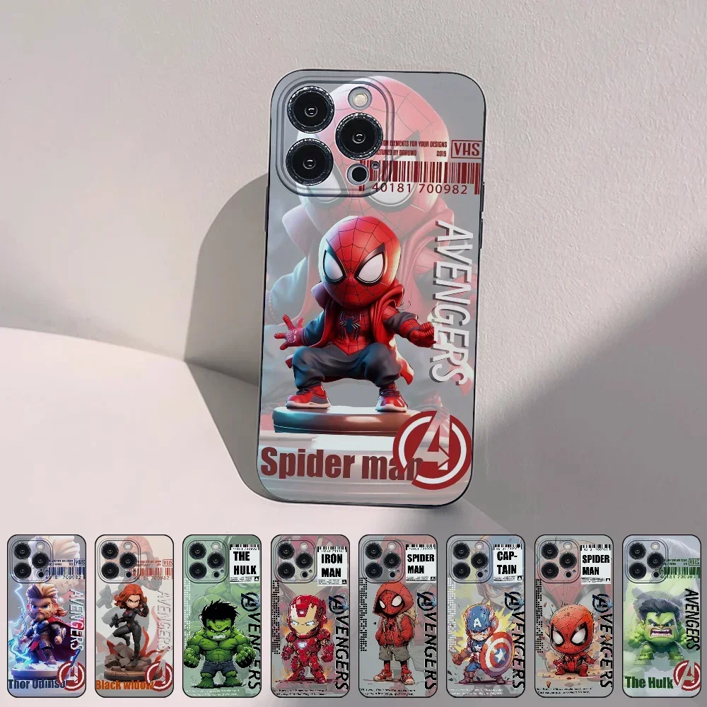 Marvel Spider Iron Man Hulk Black Phone Case for iPhone 15 14 Plus 13 12 Mini 11 Pro X XS XR Max Silicone Cover Funda Shell