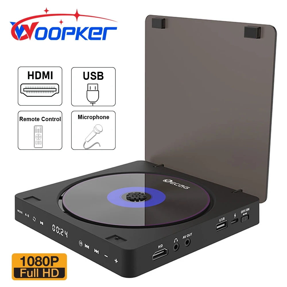 Woopker lecteur DVD KC-708 HD 1080P lecteur de disque DVD CD Portable avec connexion HDMI AV écran LED tactile pour PC de bureau