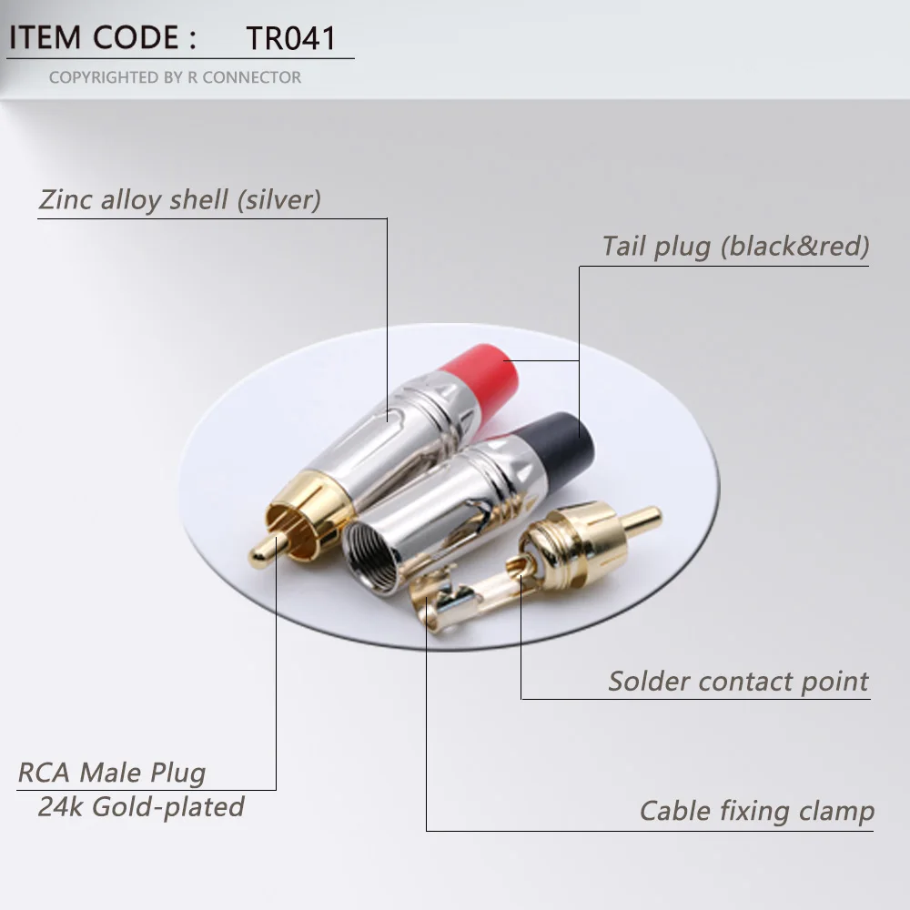 10pcs/5Pairs RCA Male Plug Gold+Nickel Plated RCA Connector Audio Cable Adapter RCA Wire Converters Red/Black