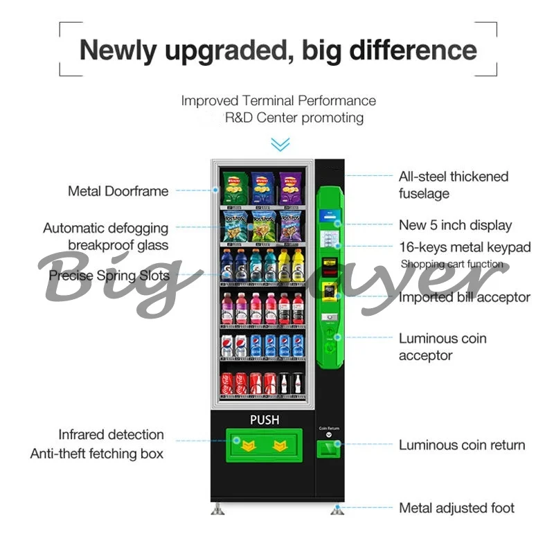 Distributore automatico automatico professionale nero per snack e bevande in vendita