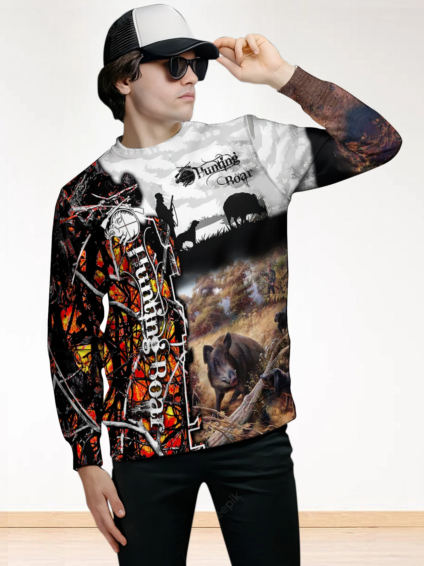 Men Sweatshirt Animal Hunting Wild Boar Graphics Print Round Neck Sportshirt Women Long Sleeve Casual Male Autumn Female Tops