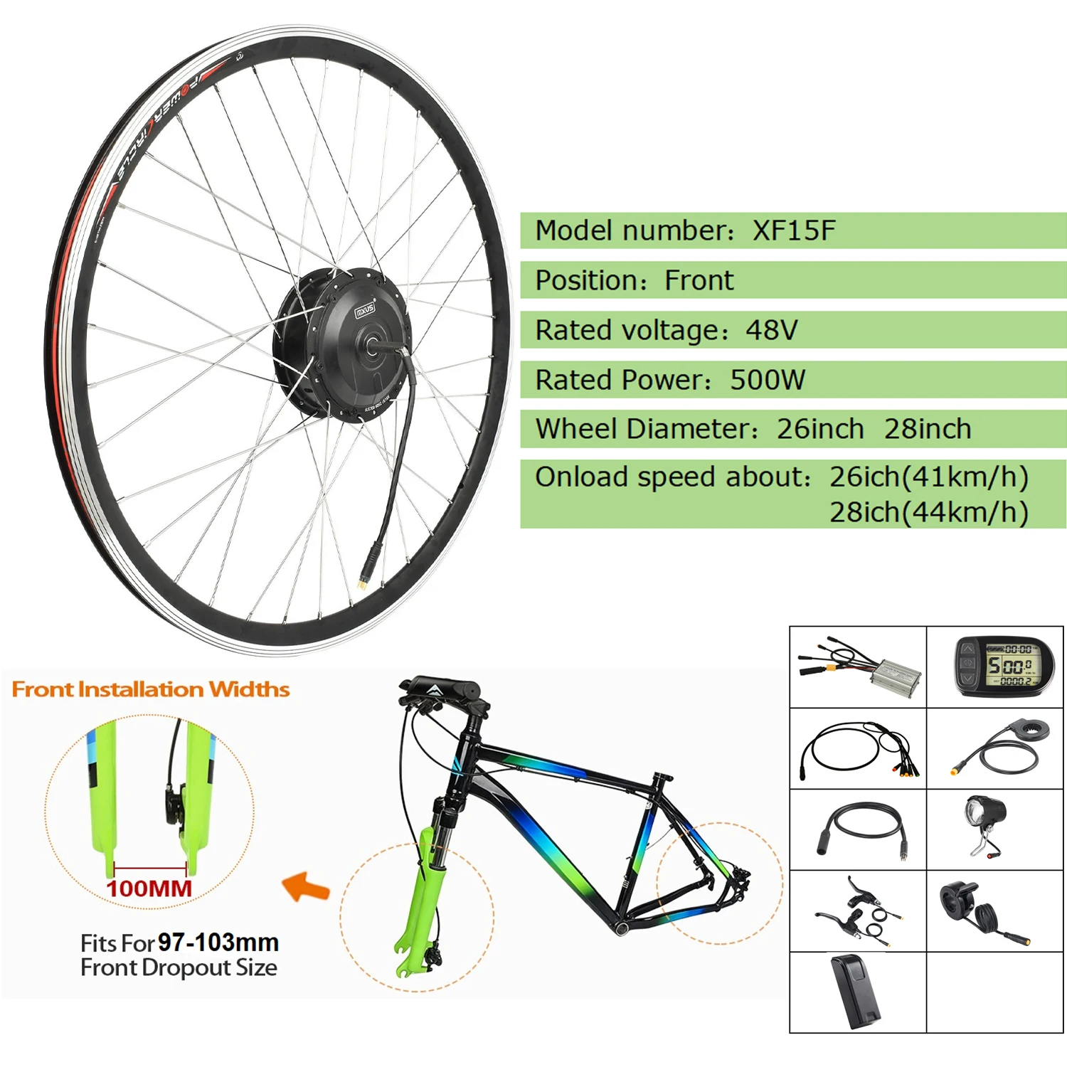 MXUS Elektrische Fiets Conversie Kit Wielnaaf Motor 36V 48V 1000W 500W 250W 26 28 700C Achter Voor Drive Motor eBike Kit XF07 XF08