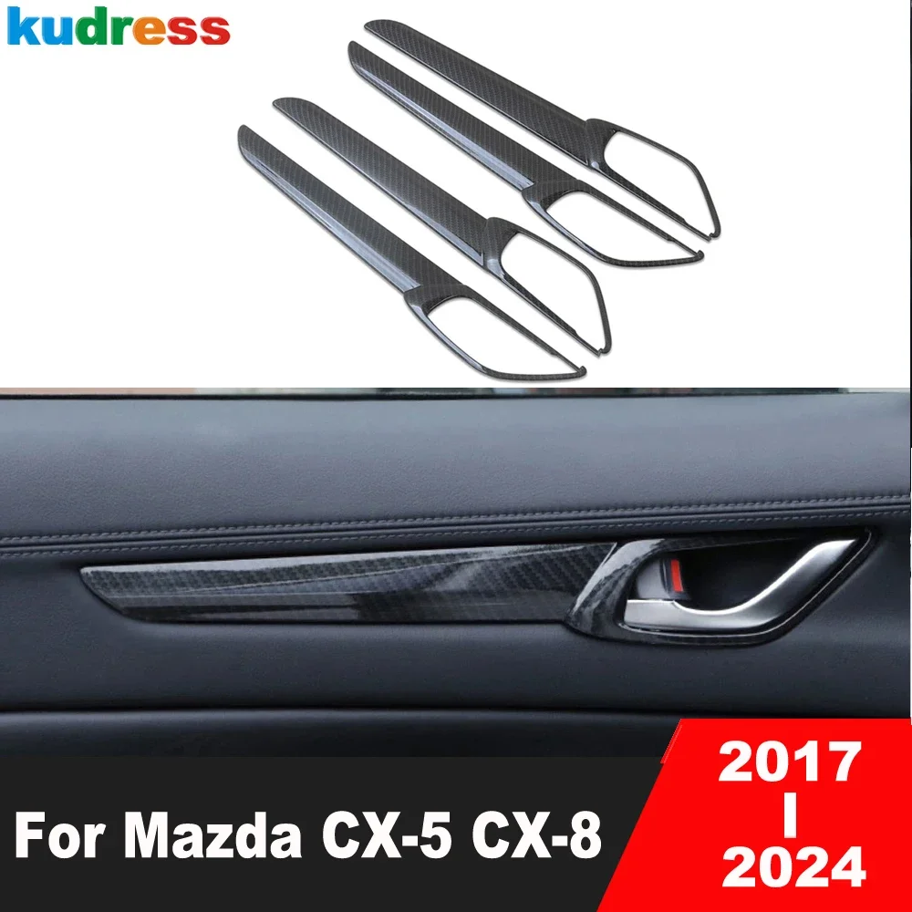 For Mazda CX-5 CX5 KF CX-8 2017-2023 2024 Carbon Car Inner Door Handle Bowl Cover Trim Inside Armrest Panel Trims Accessories