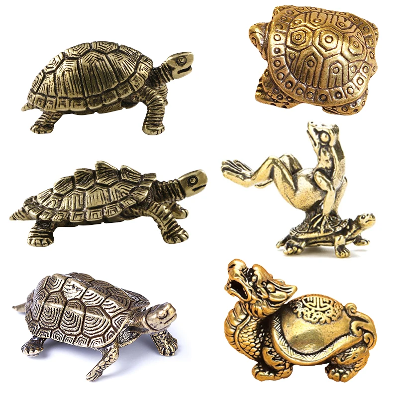 Creative Retro Turtle Small Home Decor Pure Copper Antique Animal Miniatures Figurines Crafts Office Desktop Decoration