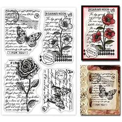 Vintage Floral Clear Stamp Art Words Transparent Silicone Stamp Butterfly Rose Rubber Stamp for Scrapbook Journal Card Making