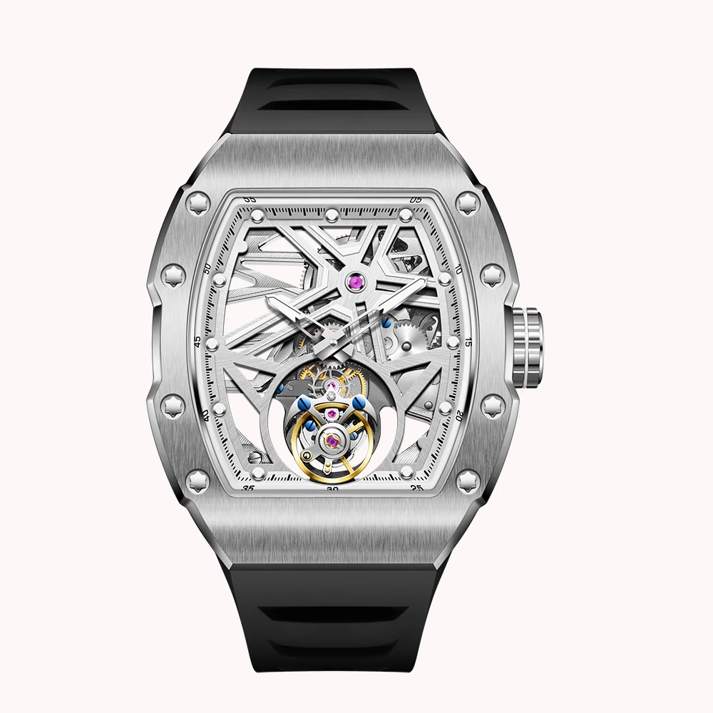 

Raymondoya 100% часы с турбийоном, мужские часы с сапфировым стеклом и каменным циферблатом, механические наручные часы Relogio Masculino