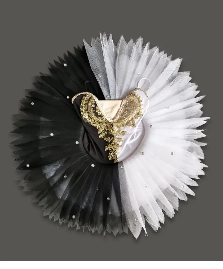 Tutu di balletto Ballerina professionale nero bianco Swan Lake costumi di danza bambino bambini Pancake Tutu bambino vestito da balletto ragazze