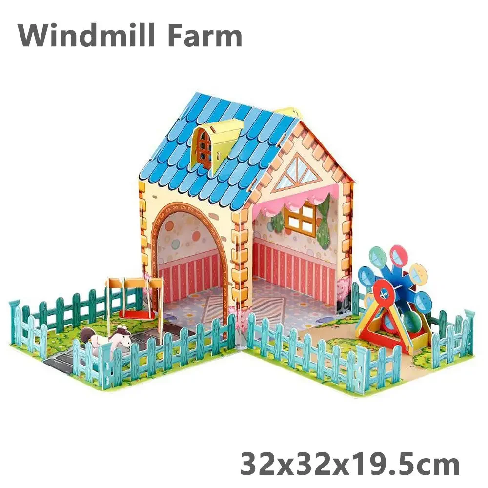 3D miniaturowy domek dla lalek DIY bożonarodzeniowa kabina Mini meble Puzzle Villa kreatywny prezent dla dziewczynki zabawka Model domowy montaż