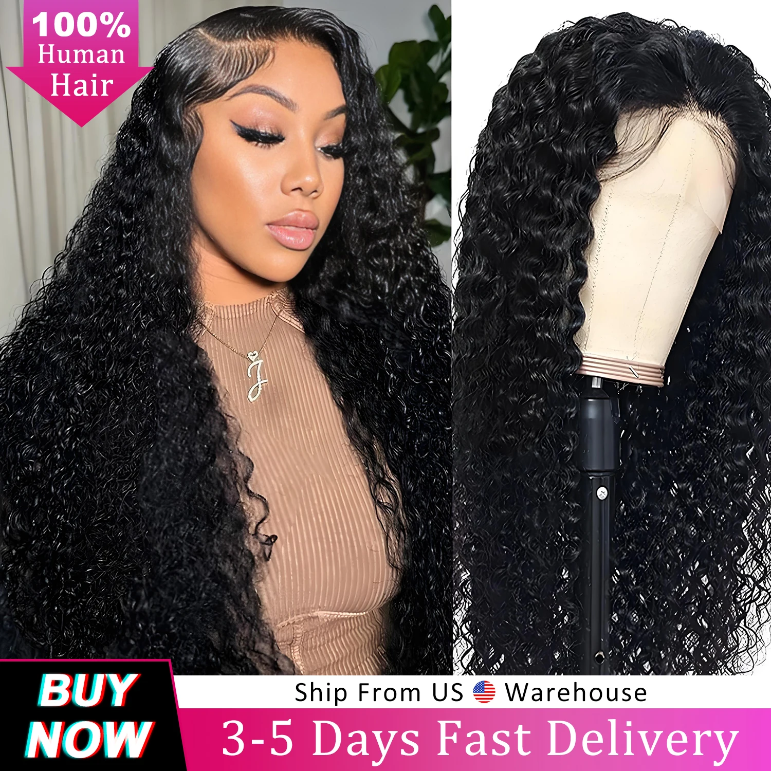 

220 Density Deep Wave Lace Frontal Wigs 44 Inch Brazilian Curly Human Hair Wig 13x6 Transparent Pre Plucked Water Wave Lace Wig
