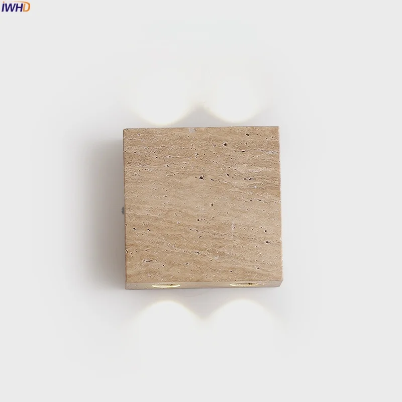 

IWHD Wabi Sabi LED Wall Sconce Lamp For Bedroom Loft Stair Home Lighting Block Yellow Travertine Bathroom Mirror Lights Arandela