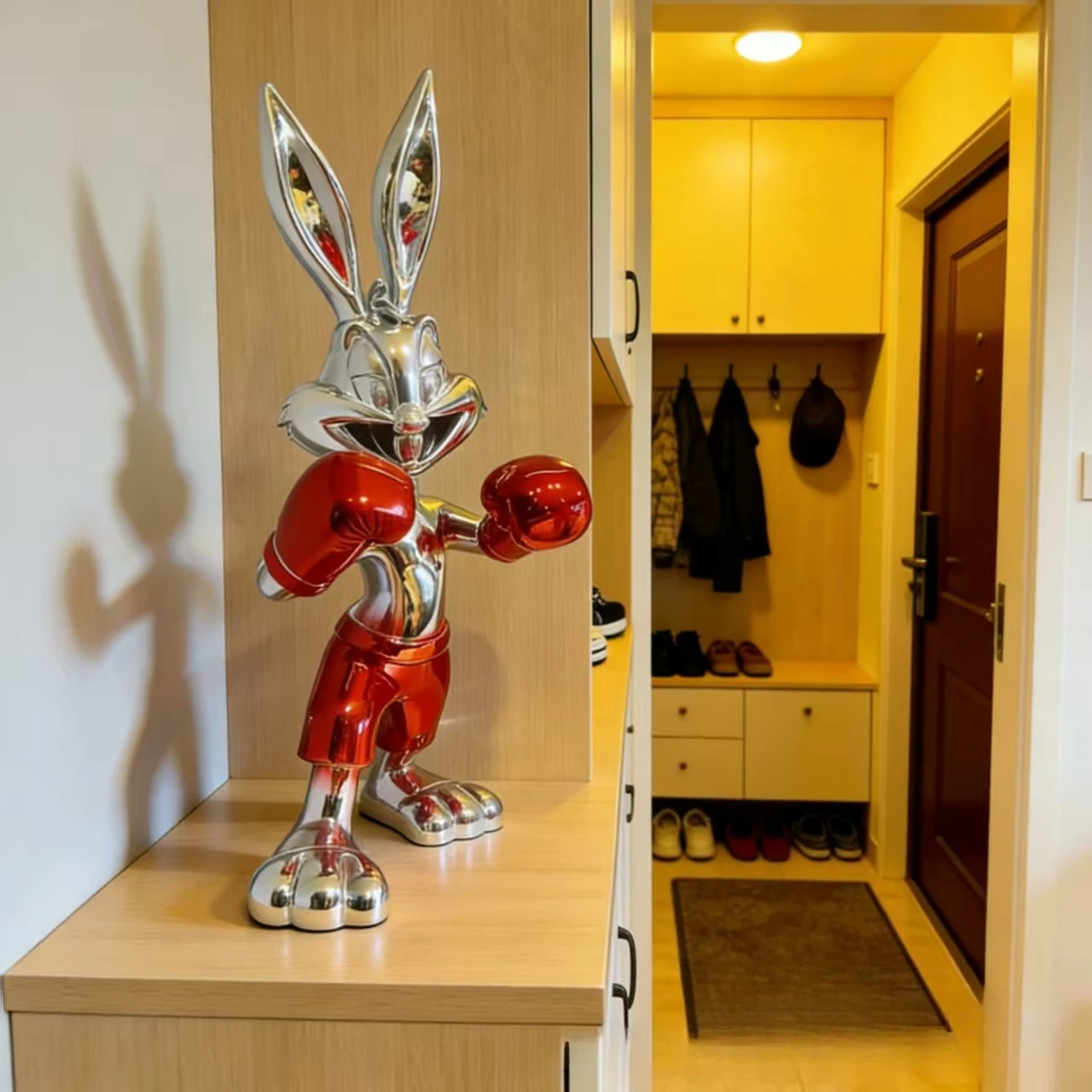 Creative tide play cartoon boxing rabbit sculpture ornament study decoration