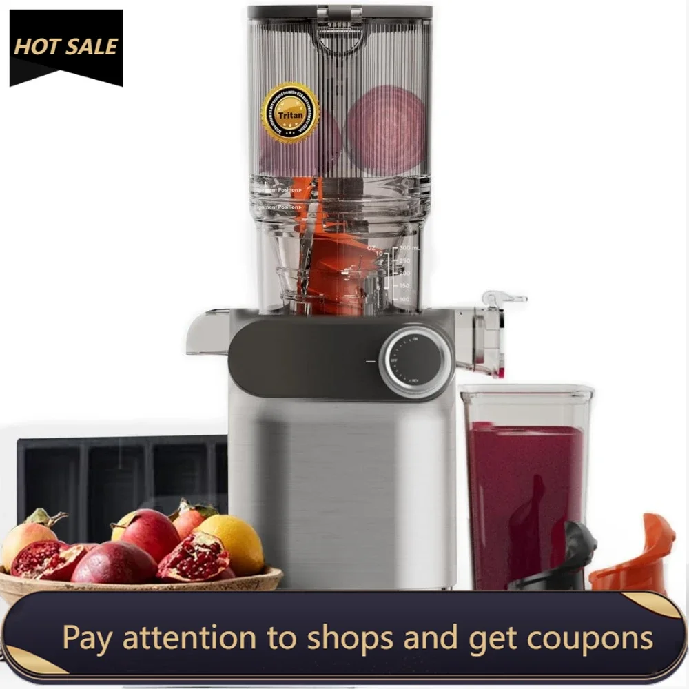 

Cold Press Juicer, 200W Masticating Juicer 4.3" Large Feed Chute Fit Whole Fruits Vegetables, Slow Juicer with 2 Auger