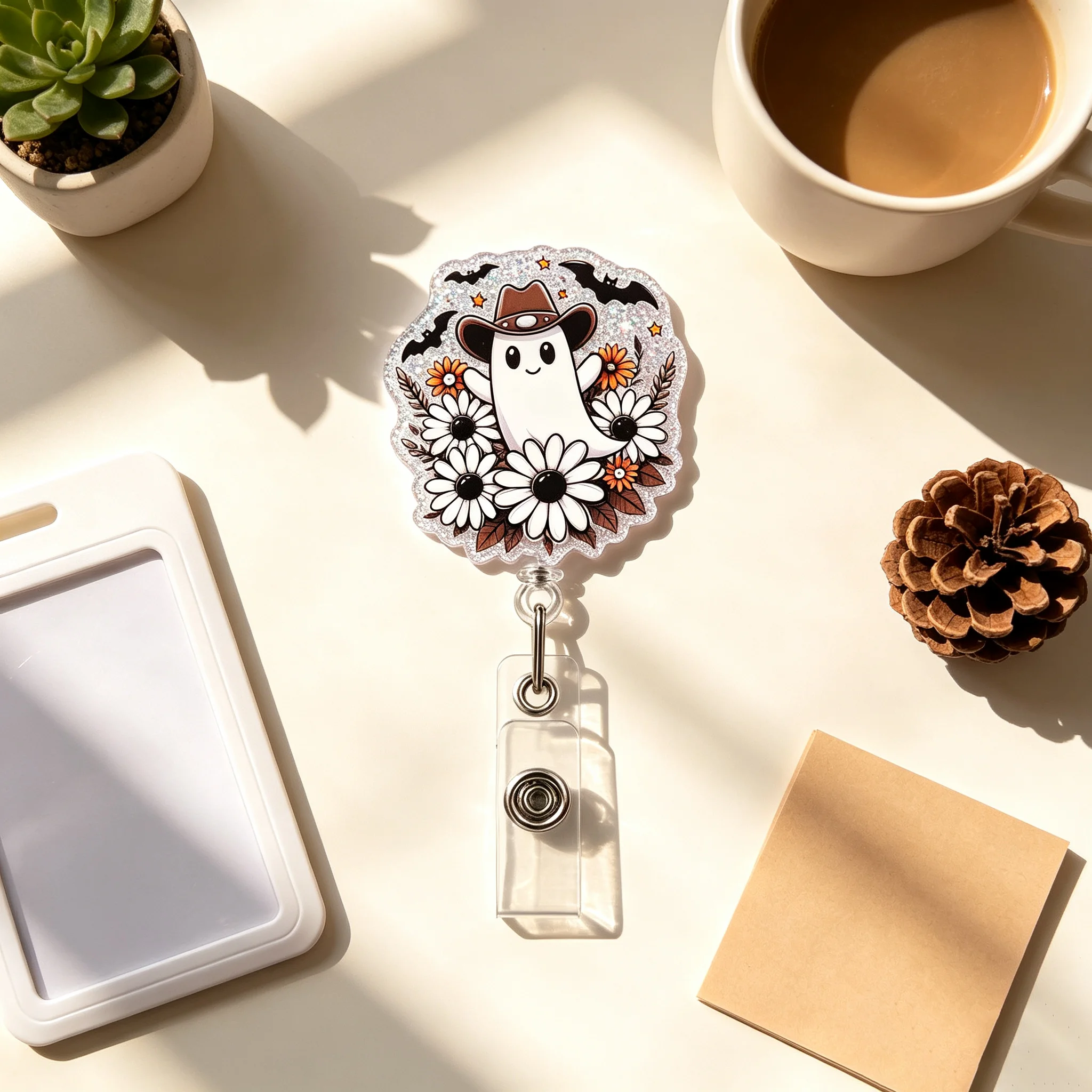 Halloween Badge Reel for Nurses, Retractable ID Holder with Strong Alligator Clip & Swivel, Cute Work Accessory Gift