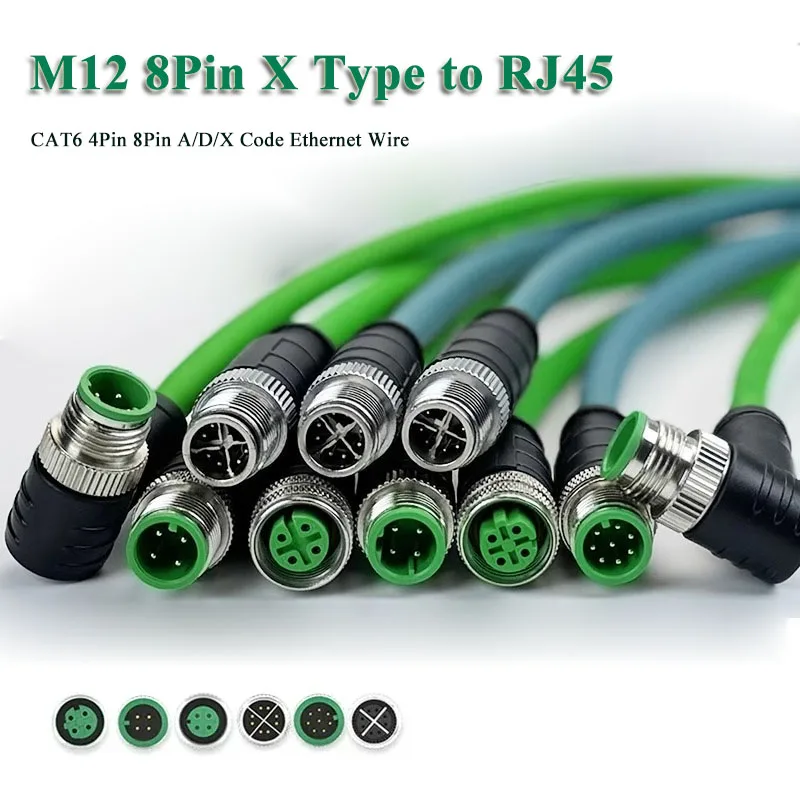 

Промышленный кабельный разъем M12 8-контактный X-типа к RJ45, водонепроницаемый CAT6, 4-контактный A/D-код, Ethernet-провод, экранированная витая пара, линия