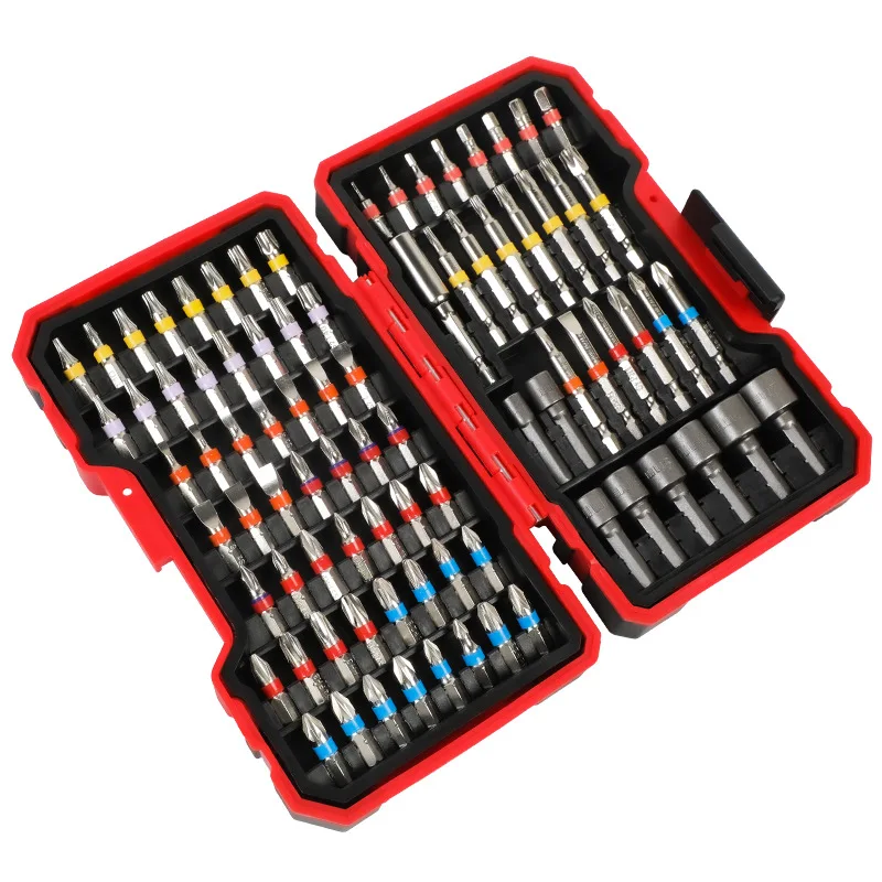 S2 Alloy Steel 83 Piece Screwdriver Bit Set with Foldable Rainbow Case, Phillips Slotted Star Hex and Socket Bits for Electric