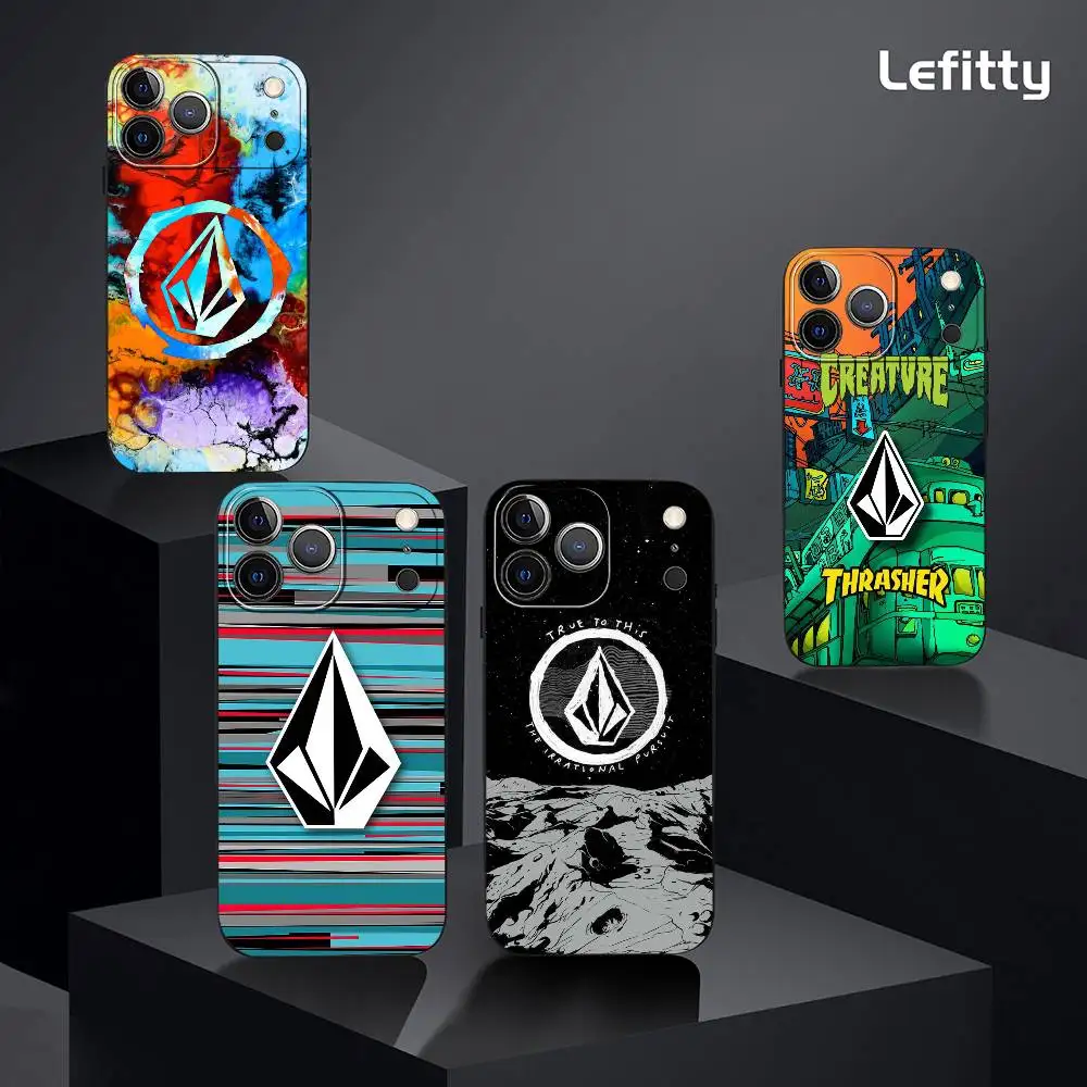 حافظة هاتف رياضية متطرفة من V-Volcom لهاتف آيفون 17 16 15 14 13 12 11 Pro Xs Max Mini XR X Plus غلاف ناعم أسود بلوري Funda