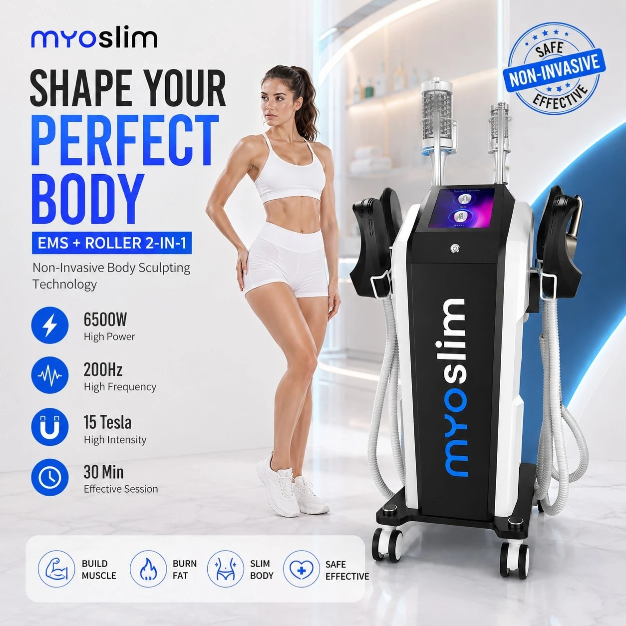 

MYOslim Professional Body Contouring Machine 6500W EMS Body Sculpt Equipment with 360 Degree RF Roller Massage for Beauty Salon