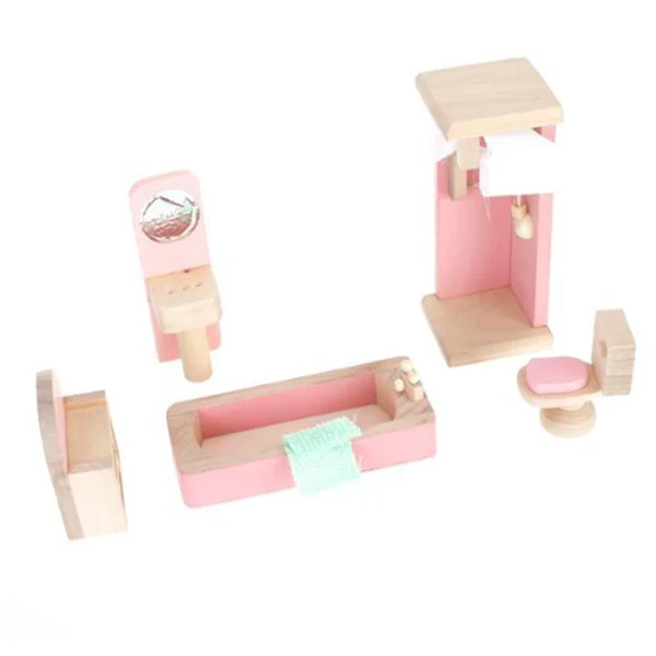 Ensemble de meubles miniatures en bois, bricolage, maison faite à la main, salle de bain, cadeau pour enfants, Mini meubles miniatures en bois, maison, chambre à coucher