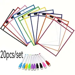 20 PCS Dry Erase Pockets Reusable Wipe Clean Pockets Set Learning Resources Assorted Colors Sheet Protectors