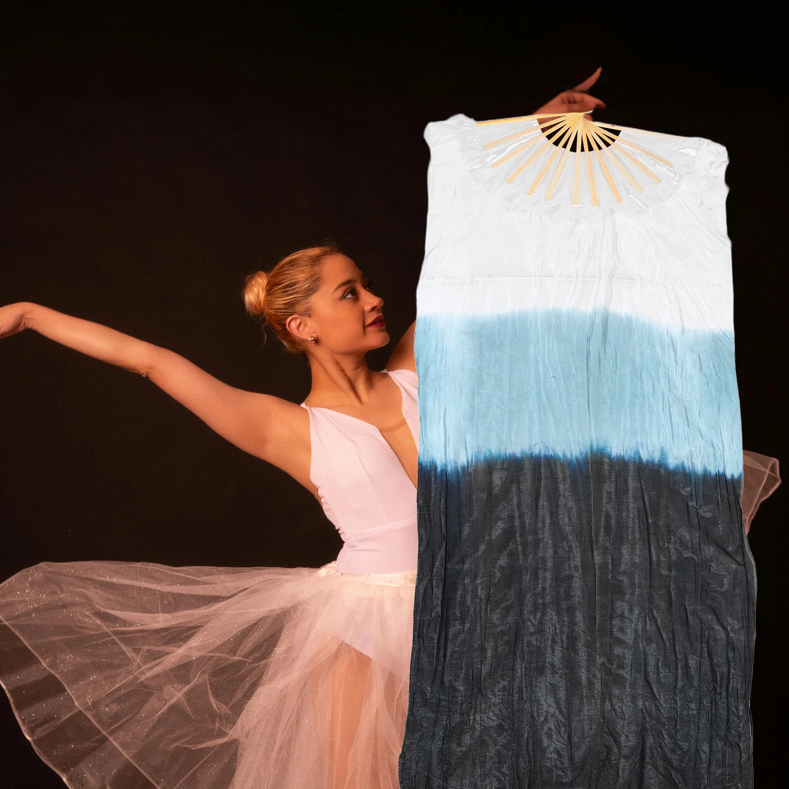 2 قطعة مراوح الرقص H عقد نسيج الحرير الصيني الدعائم طويلة قابلة للطي الخيزران مرحلة الزخرفية #5