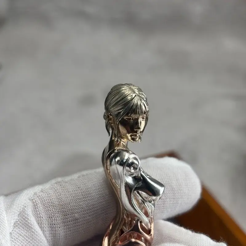 Hand-Engraved Solid Copper Woman Statue Artisanal Brass Figurines Sexy Girl Statuette Collection Model Gifts For Friend