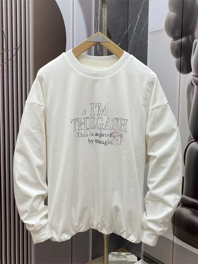 الأمريكية Sle جولة Ne Sweatirt الرجال فضفاض تصميم غير رسمي على الوجهين ارتداء إلكتروني طباعة أعلى تنفس القطن طويل Sve #1