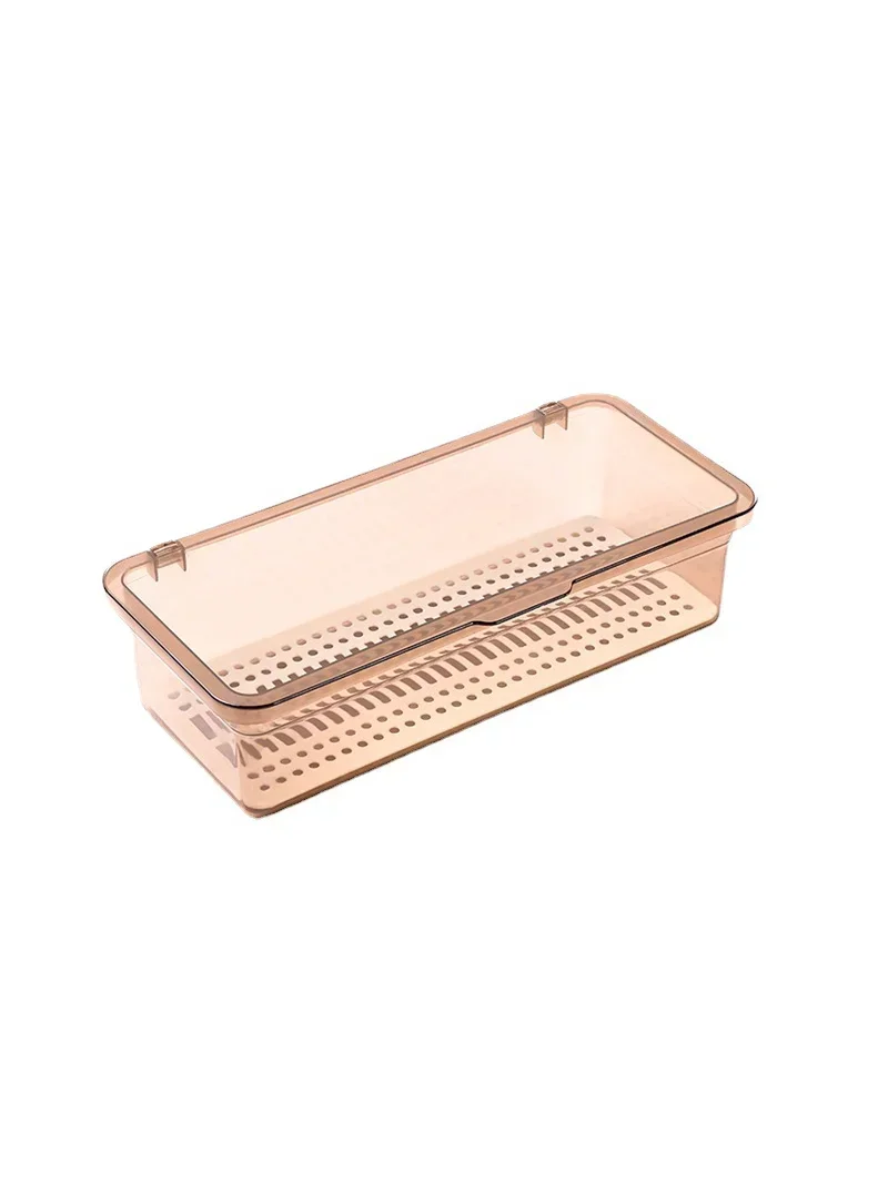 1pc - Makeup Brush Storage Box Rectangular Transparent Dust-proof Belt Cover Dresser Beauty Egg Eye Shadow Brush Storage