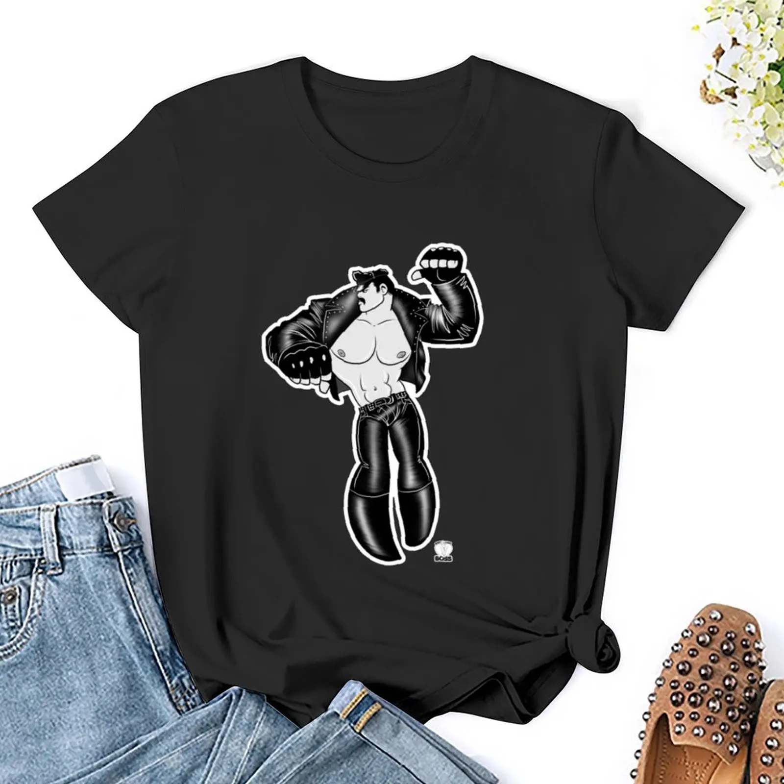 Camiseta de papá de cuero para mujer, blusa de gran tamaño