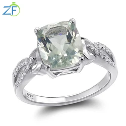 GZ ZONGFA 925 Sterling Silver Dainty Natural Green Amethyst Gemstone Ring for Women Party Wedding Birthday Fine Jewelry Unisex