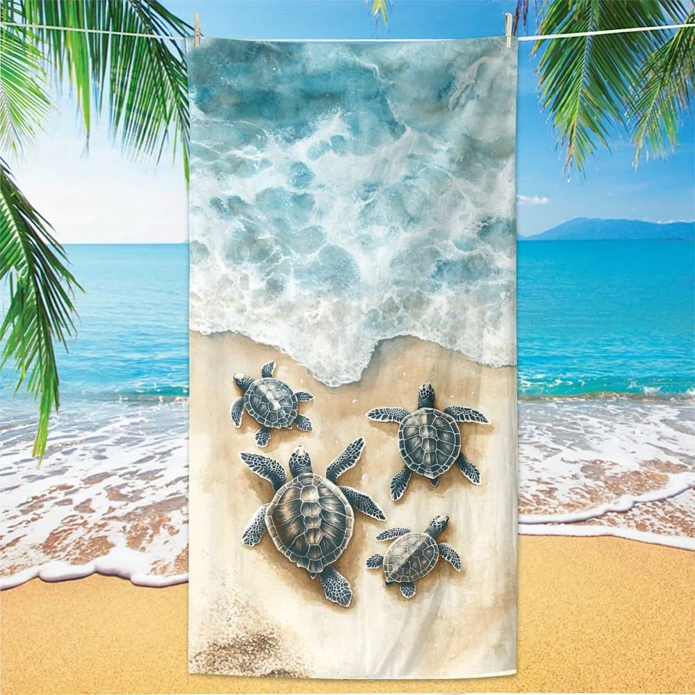 Microfiber Oversized Turtle Print Beach Towel | Soft, Absorbent,Quick Dry,Sand Free, Lightweight, Polyester, Contemporary Style