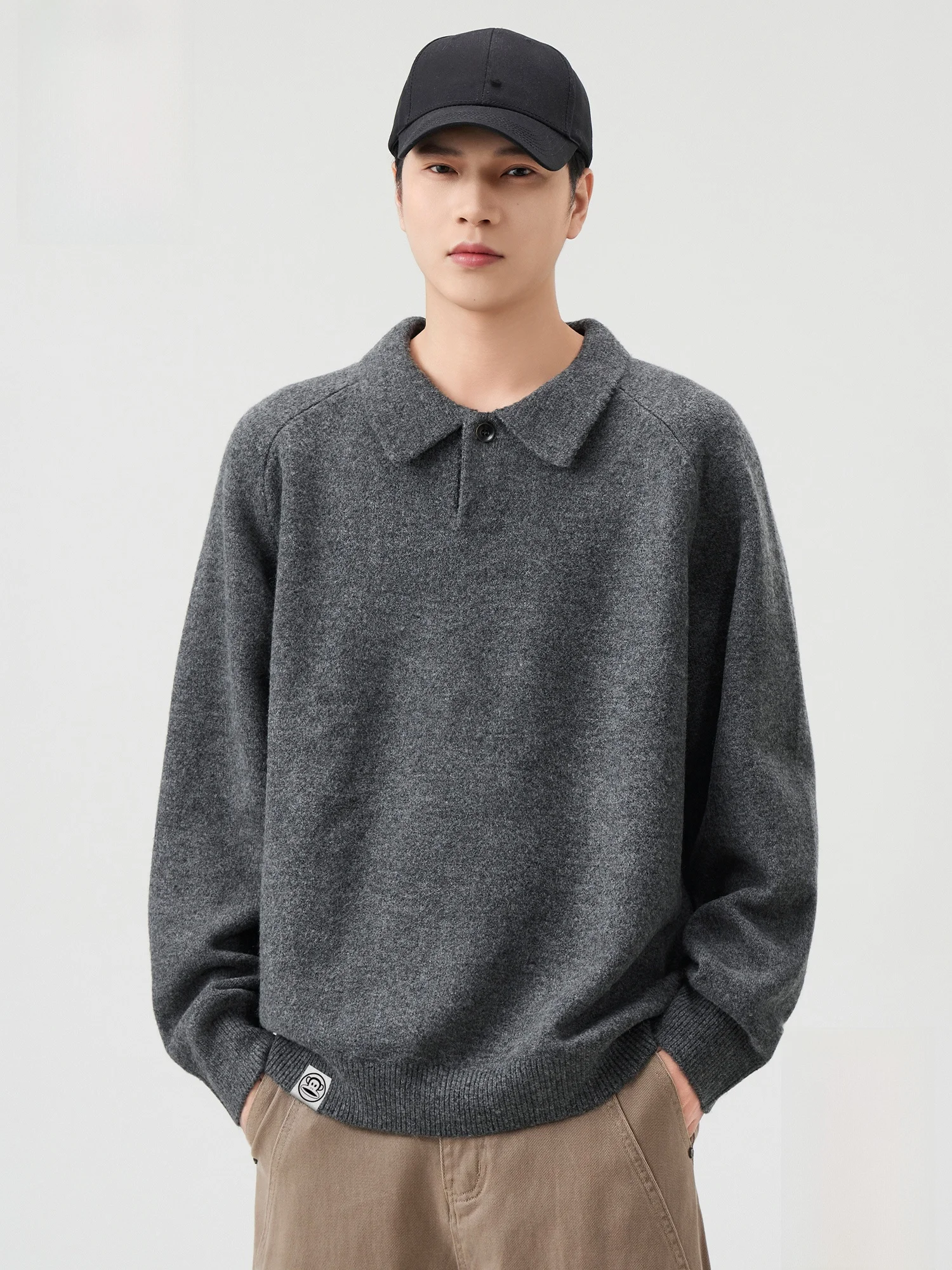 

PaulFrank Men's Loose Fit Knitted Ne Sweater Pure Color Retro Sle Winter Faion Urban Youth Casual Long Sve Top