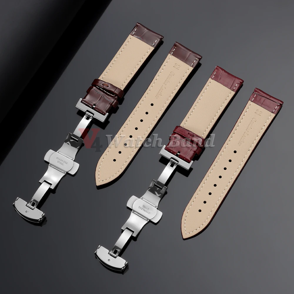 12/14/16/18/19/20/21/22mm Glossy Leather Watchband for Seiko Cowhide Wrist Strap for Omega Watch Band Butterfly Buckle Bracelets view 3
