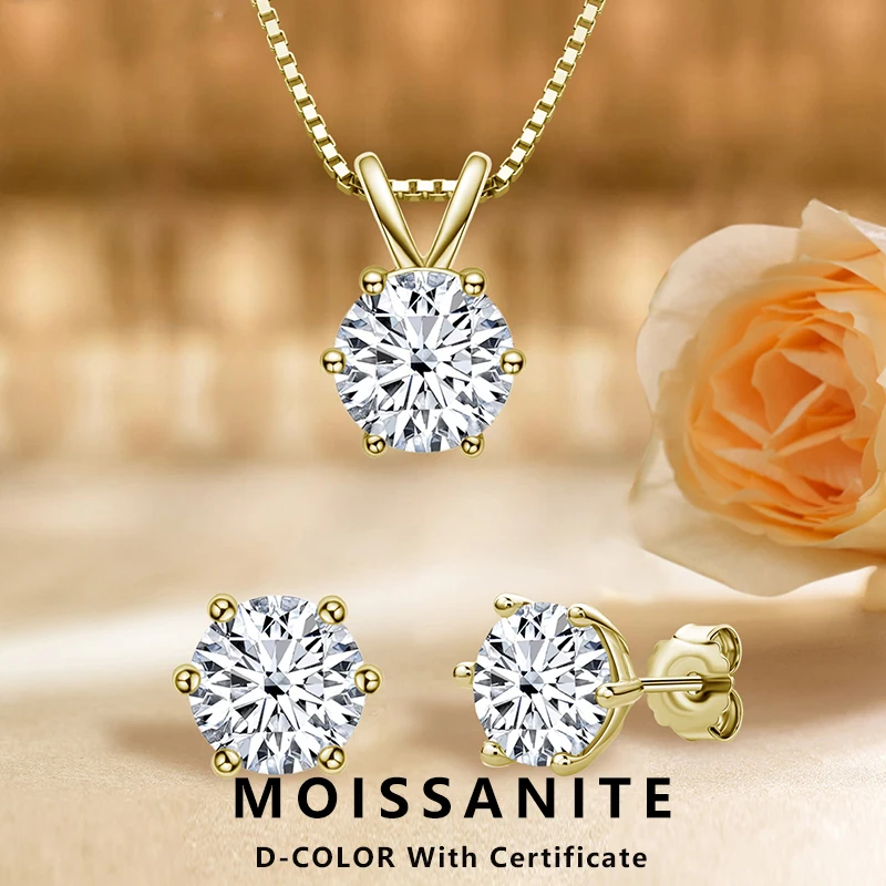 

Lnngy 6.5mm 1CT Moissanite Earrings Pendant Necklace Original 925 Sterling Silver Earring For Valentine's Day Jewelry Set Gift