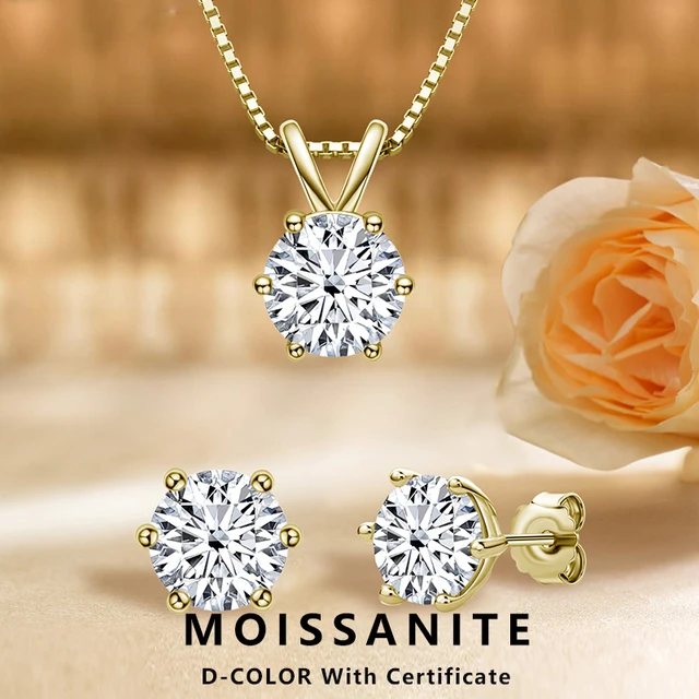 Lnngy 6.5mm 1CT Moissanite kolczyki naszyjnik oryginalny 925 srebro kolczyk na walentynki zestaw biżuterii prezent