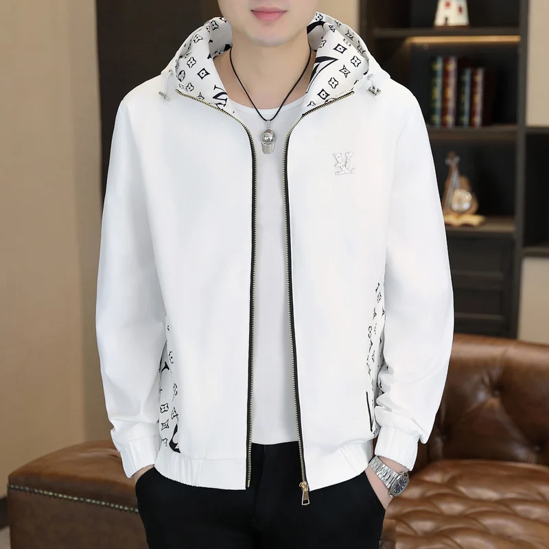 

Men's Casual Hooded Jaet Thin Faionable Spring Autumn New Arrival Korean Sle Polyester Fabric Youth Wear Stand Fit