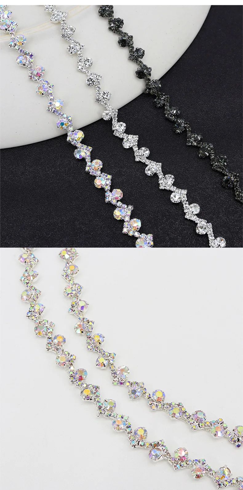 10 Yards Strass Kette Diamant Trim Fransen Kristall Kleidung Tasche Hut Zubehör DIY Hochzeit Dekoration Geschenk Strass Band – Detail 6