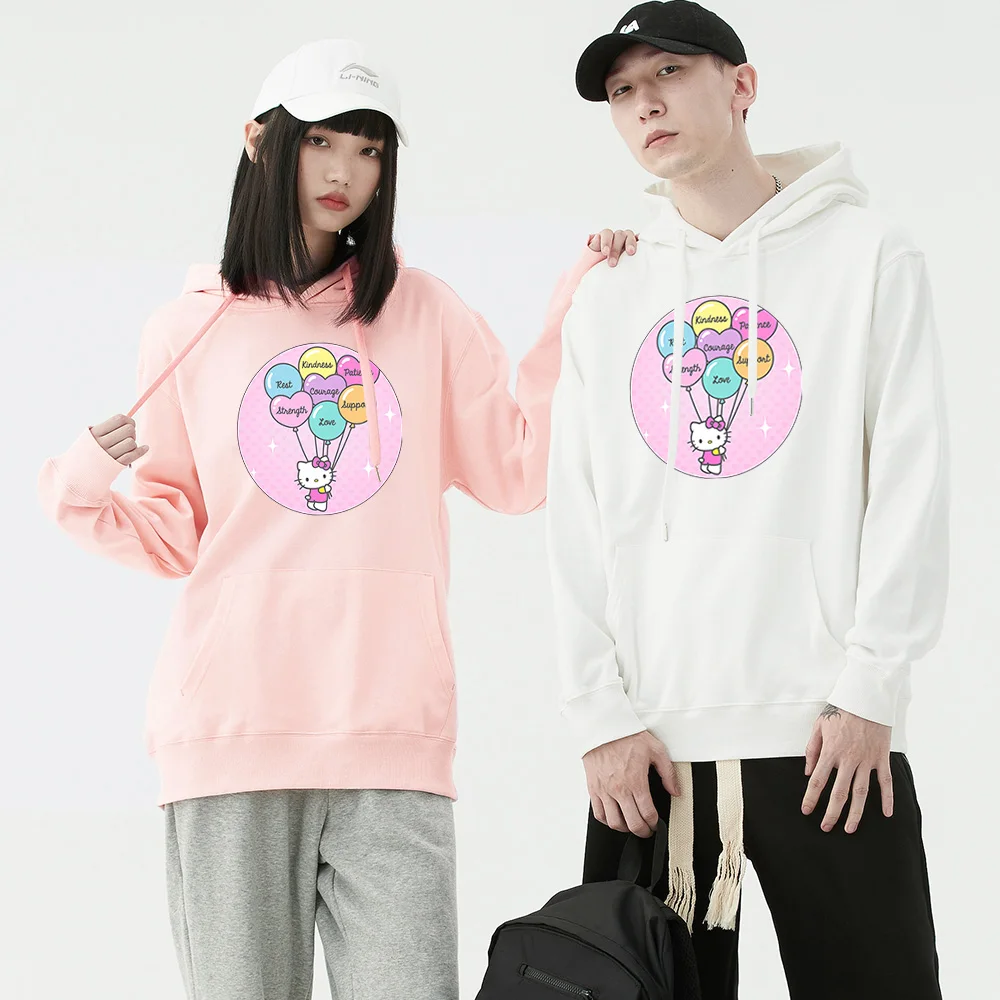 Doce kawaii hello kitty impresso moletom com capuz, pulôver aconchegante 100% algodão, sanrio estilo bonito roupas superiores presente