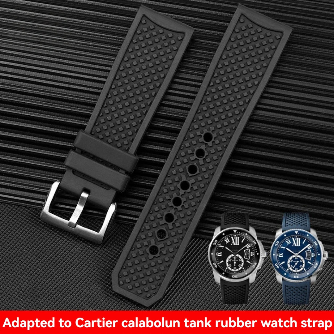 For Cartier Calibre Rubber Watch Strap London Tank W7100056 WSCA Citizen Casio Waterproof Watch Band 23 24mm
