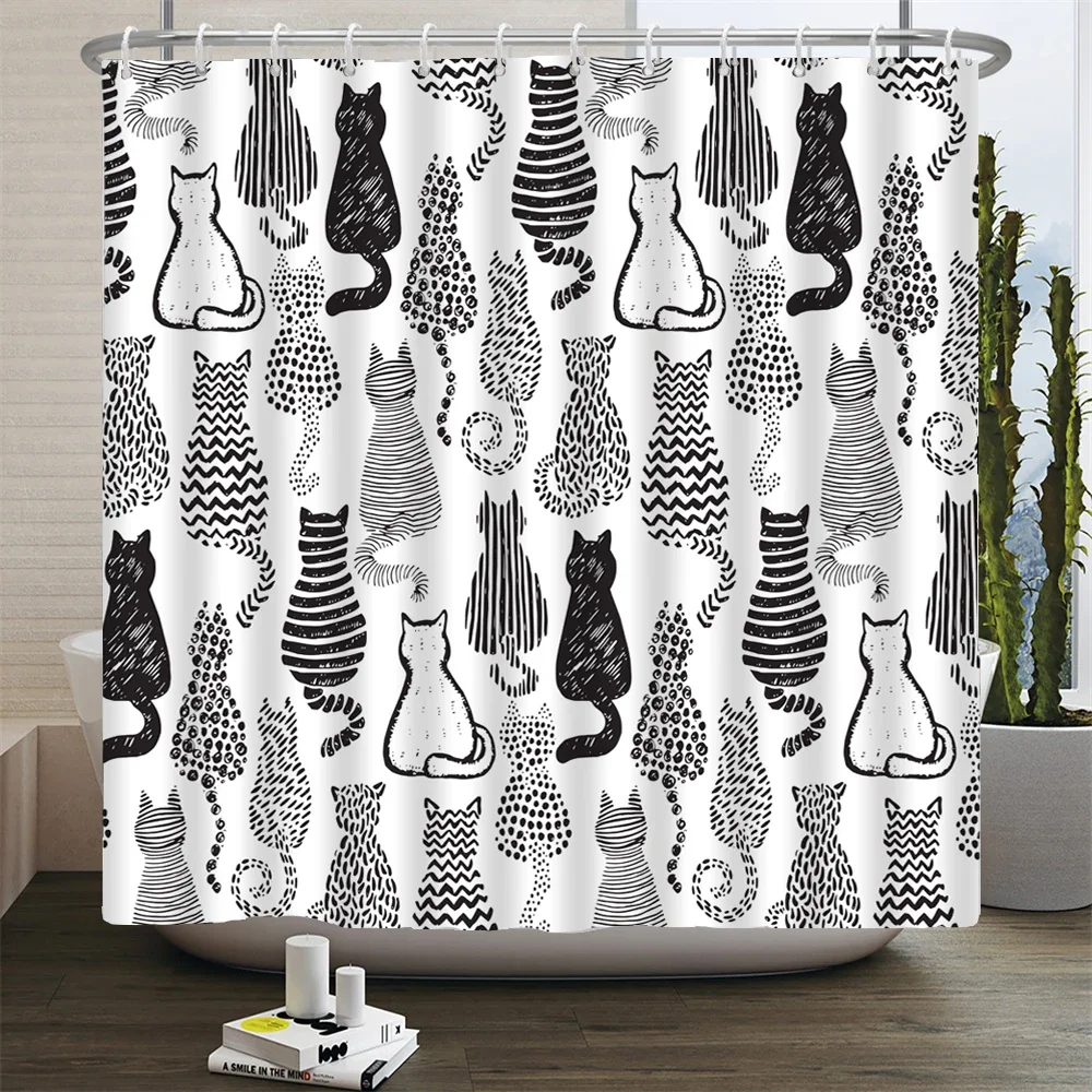 Cat Printed Shower Curtain Cartoon animal Bath Curtains Bathroom For Bathtub Bathing Cover Shower Curtains with 12 pcs Hooks