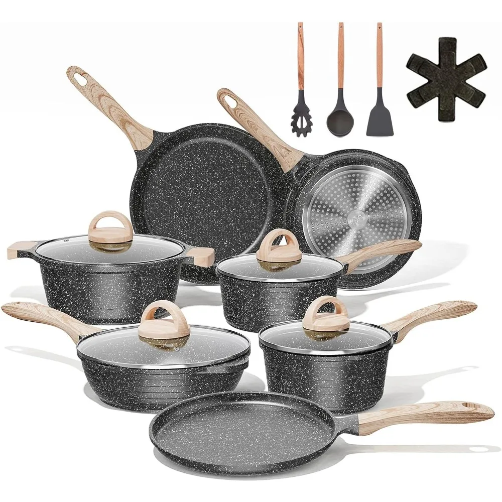 

Pots and Pans Set Nonstick Induction Cookware Sets, 21 Pcs w/Frying Pan, Saucepan, Sauté Pan, Griddle Pan, PFOA Free